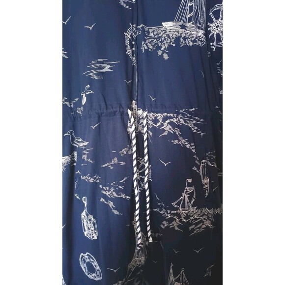 Lands End Dress Cover Up Sz Medium Hooded Drawstring Pockets Full Zip  Nautical - Picture 8 of 10
